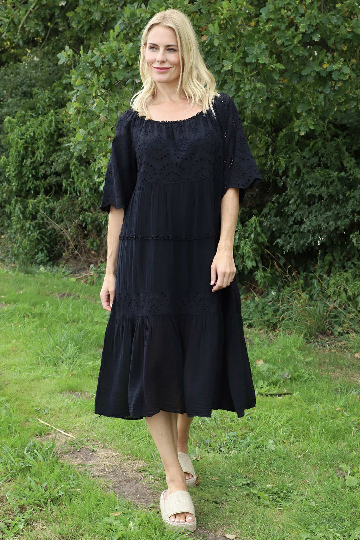 Nadia Broderie Anglaise Cotton Dress Black