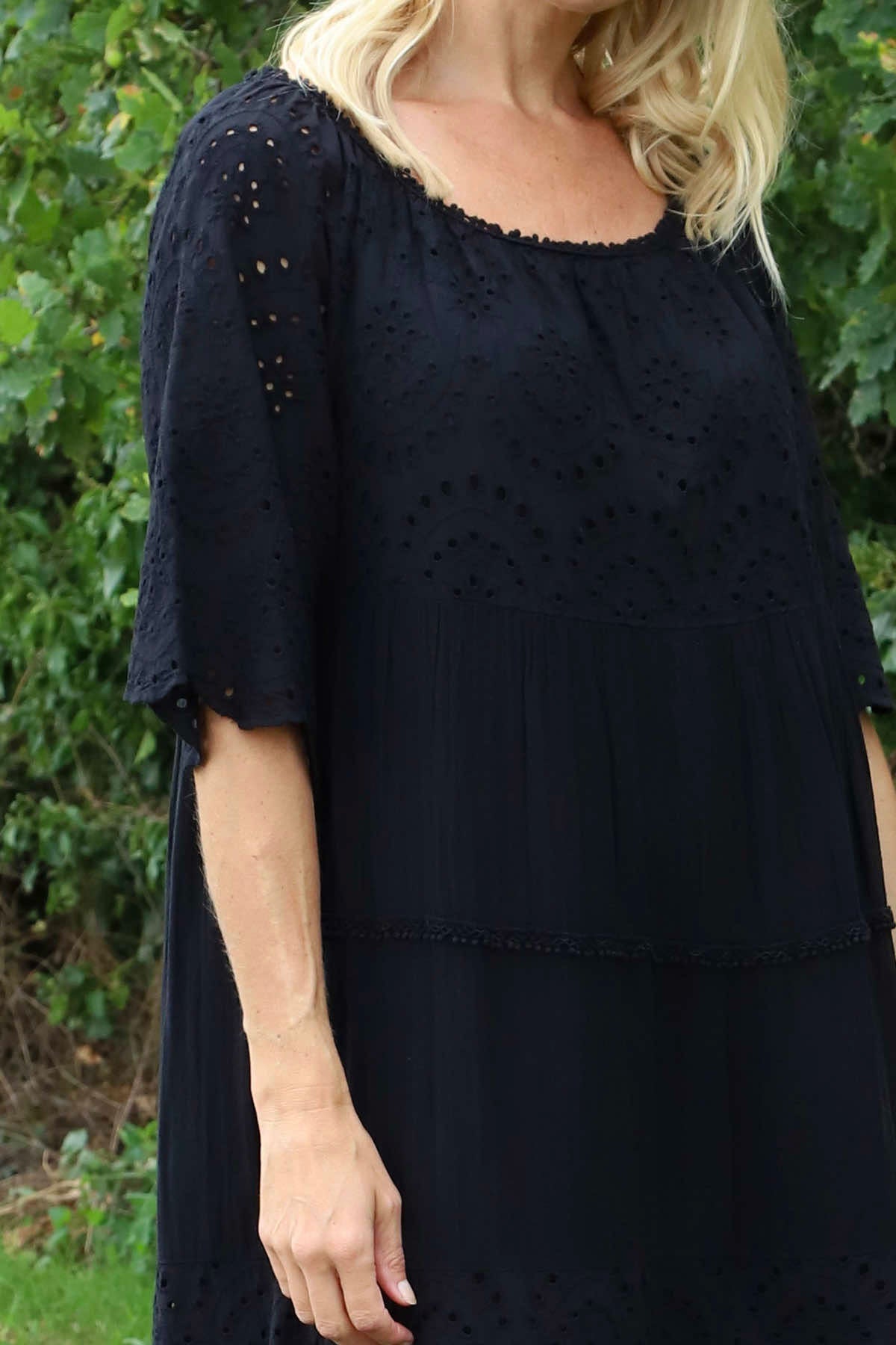 Nadia Broderie Anglaise Cotton Dress Black