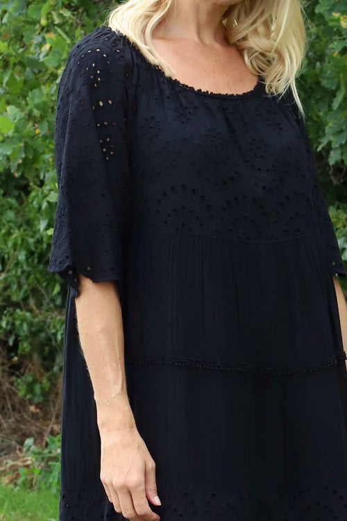 Nadia Broderie Anglaise Cotton Dress Black - Image 3