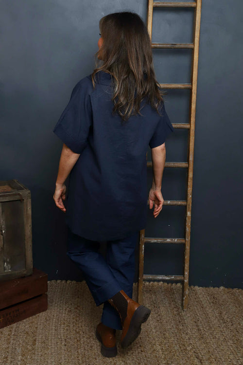 Baines Linen Top Navy - Image 4