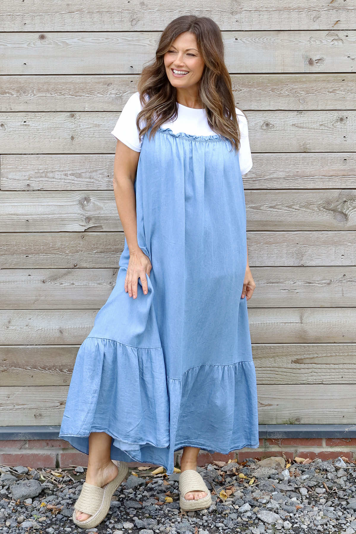 Zennor Denim Strap Dress Mid Denim