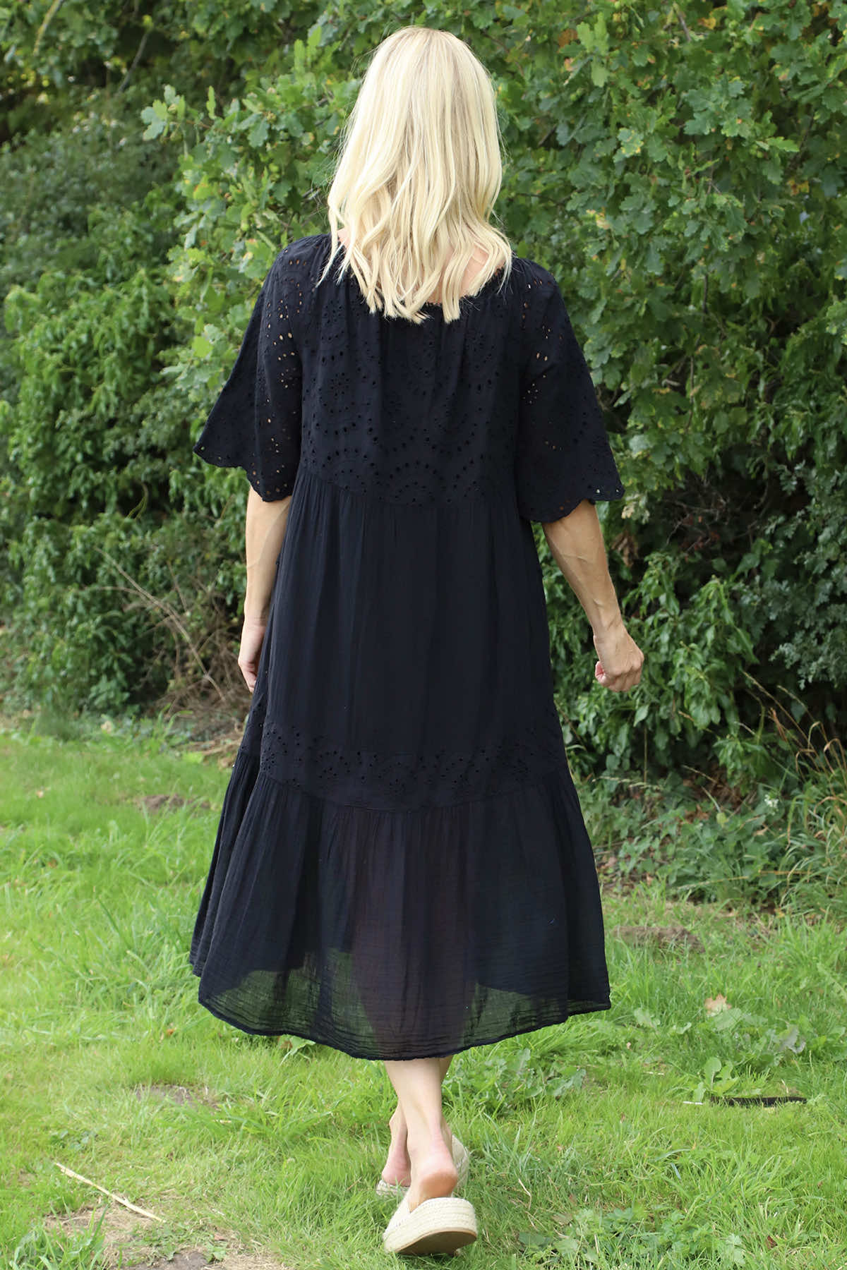Nadia Broderie Anglaise Cotton Dress Black