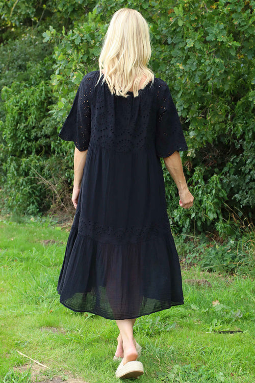 Nadia Broderie Anglaise Cotton Dress Black - Image 4