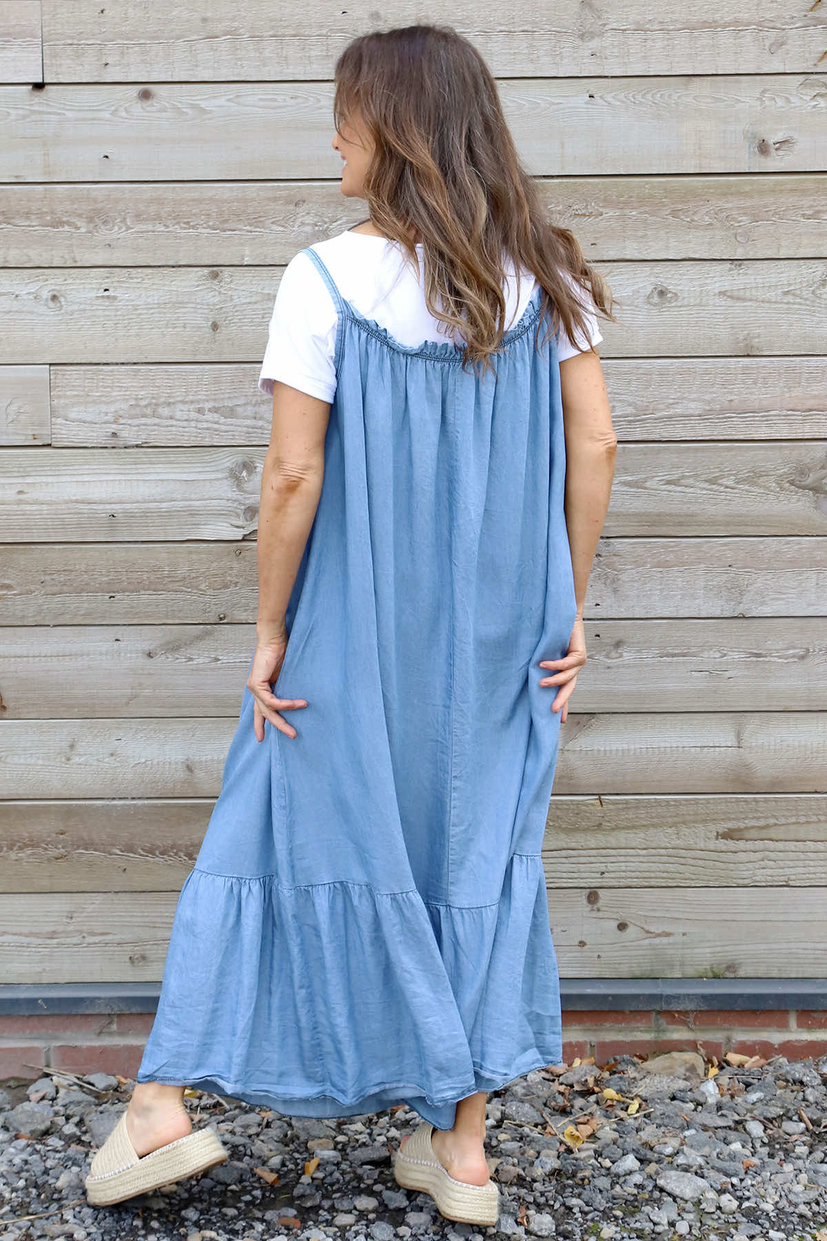 Zennor Denim Strap Dress Mid Denim