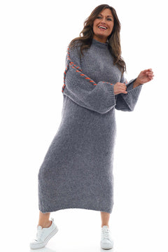 Roxanne Stitch Detail Knitted Dress Mid Grey