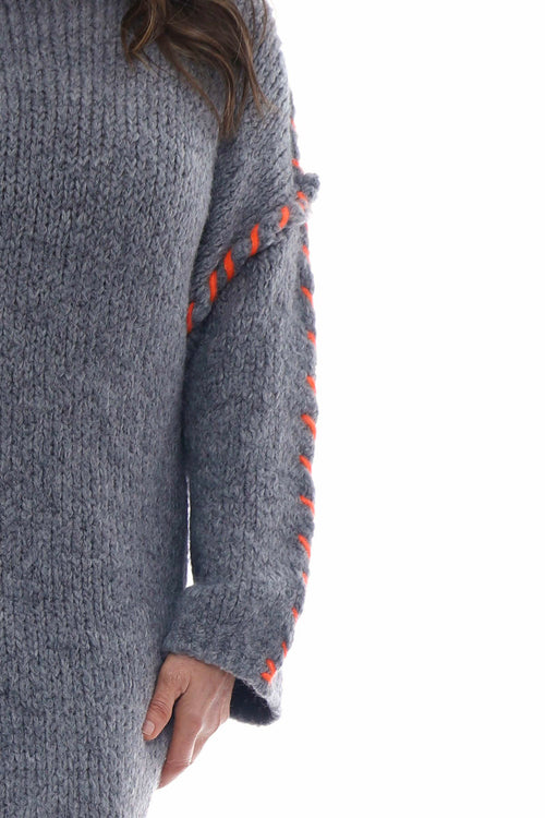 Roxanne Stitch Detail Knitted Dress Mid Grey - Image 3
