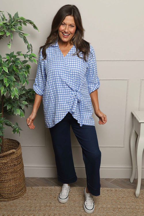 Shyla Gingham Wrap Cotton Top Powder Blue - Image 2