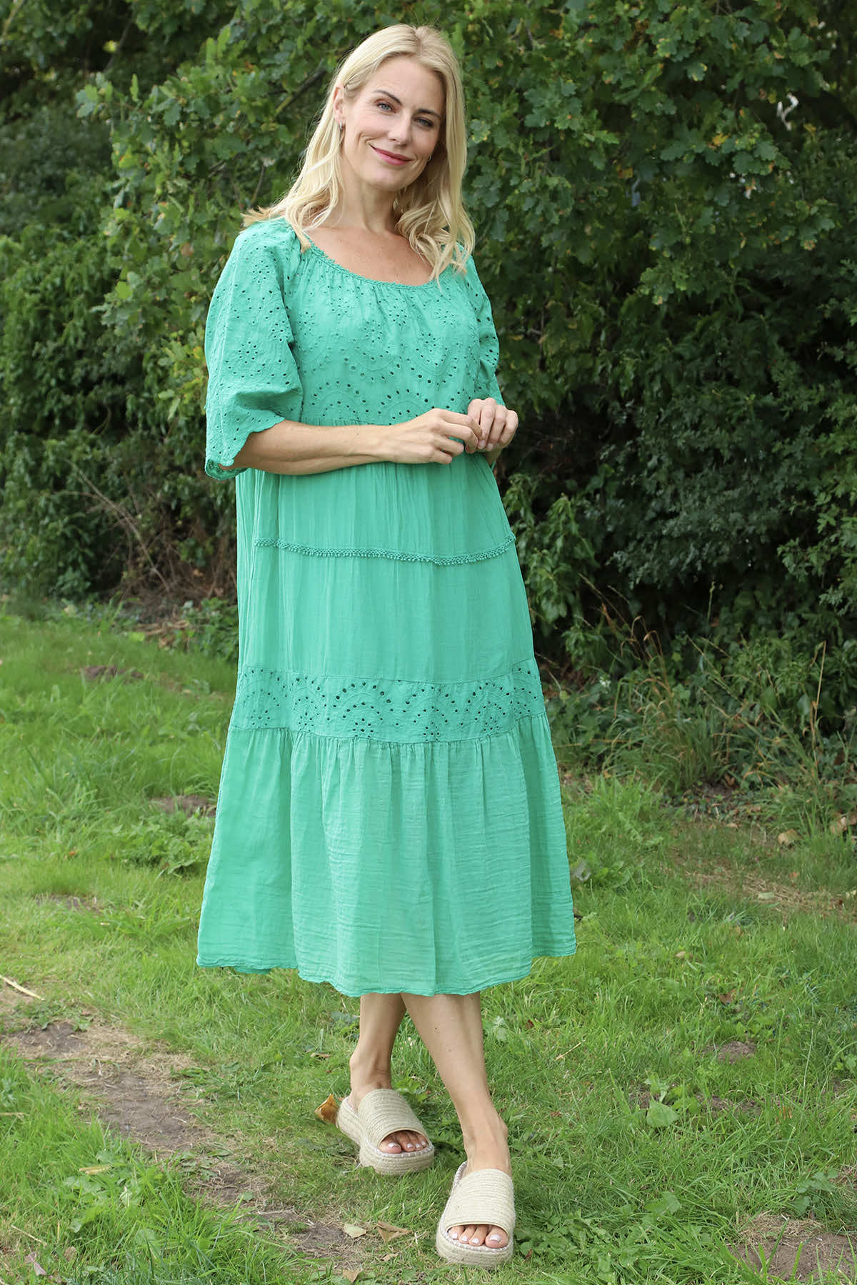 Nadia Broderie Anglaise Cotton Dress Emerald