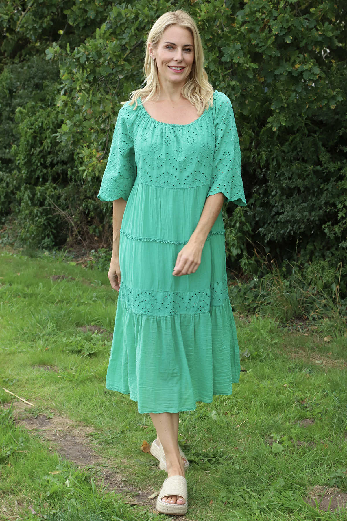 Nadia Broderie Anglaise Cotton Dress Emerald