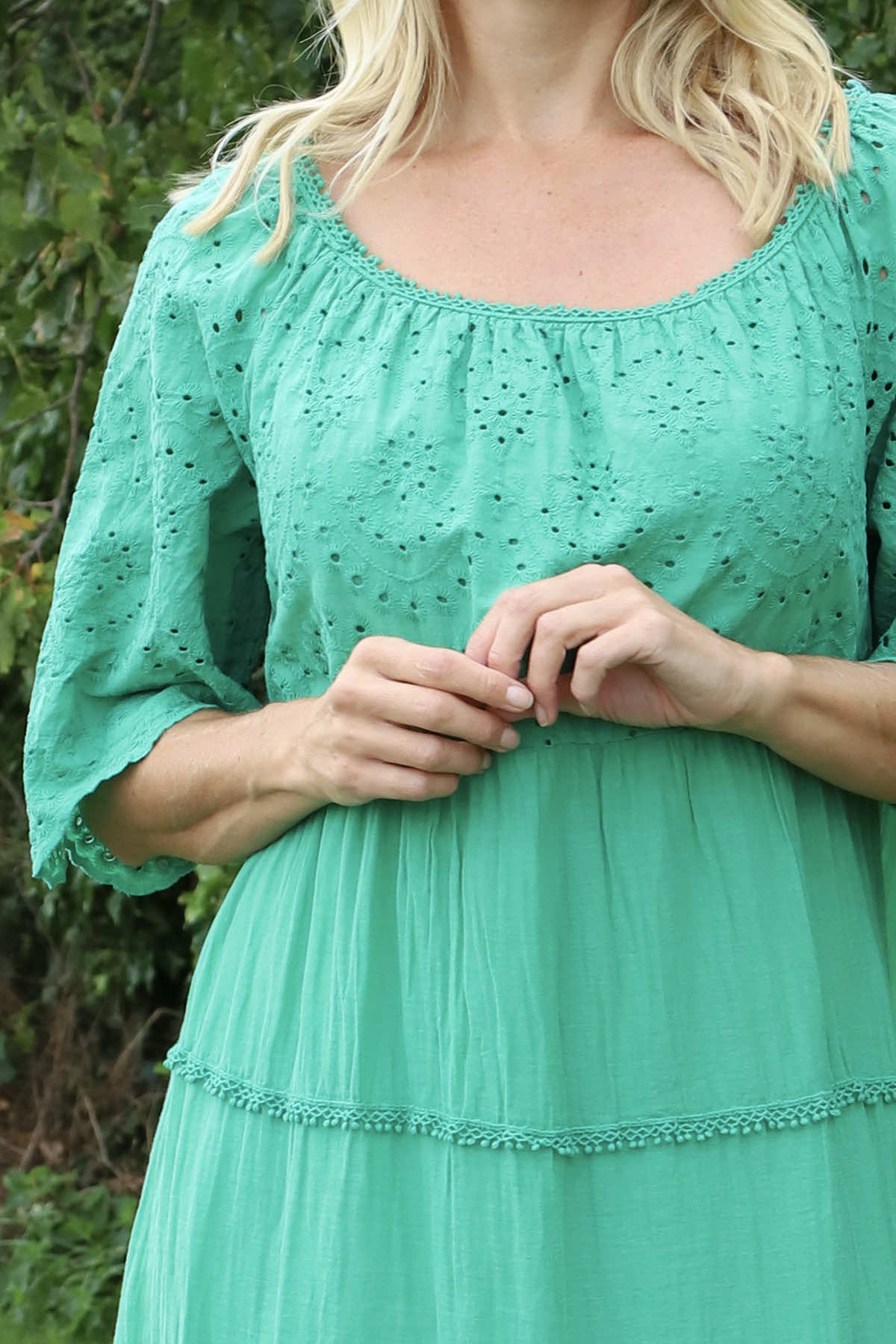 Nadia Broderie Anglaise Cotton Dress Emerald