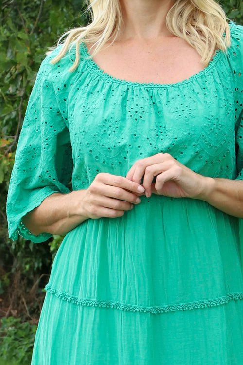 Nadia Broderie Anglaise Cotton Dress Emerald - Image 3