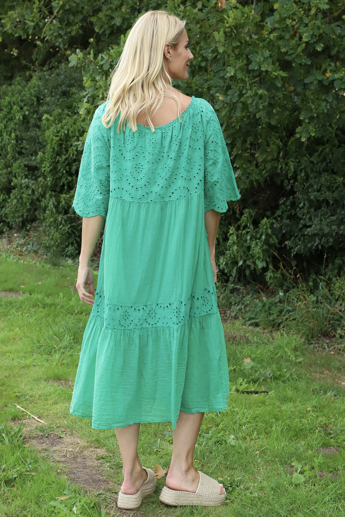 Nadia Broderie Anglaise Cotton Dress Emerald