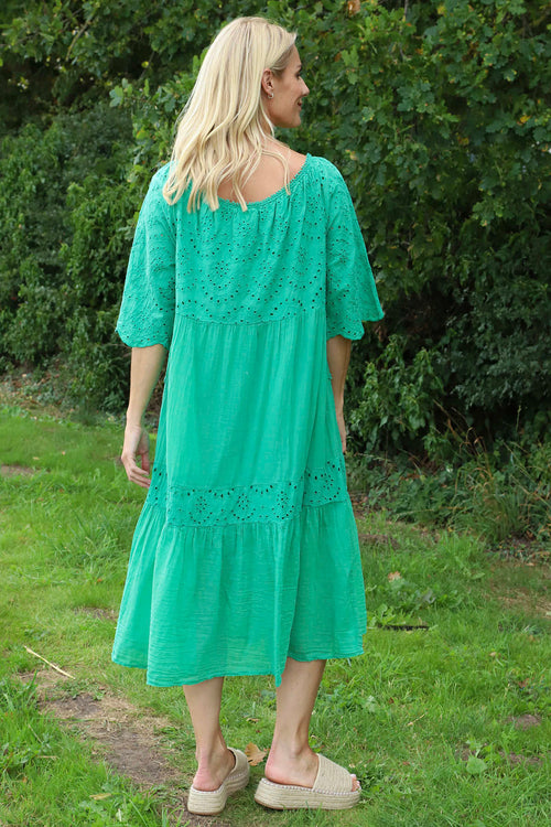 Nadia Broderie Anglaise Cotton Dress Emerald - Image 4