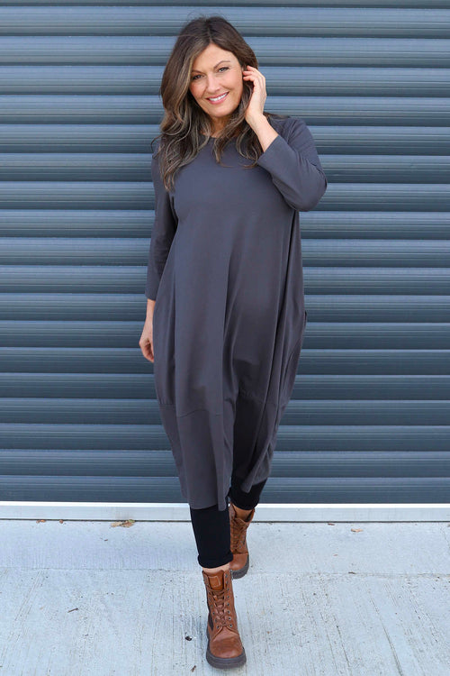 Ramsgate Long Sleeve Cotton Dress Charcoal