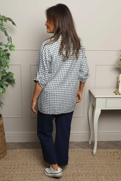 Shyla Gingham Wrap Cotton Top Mid Grey - Image 4