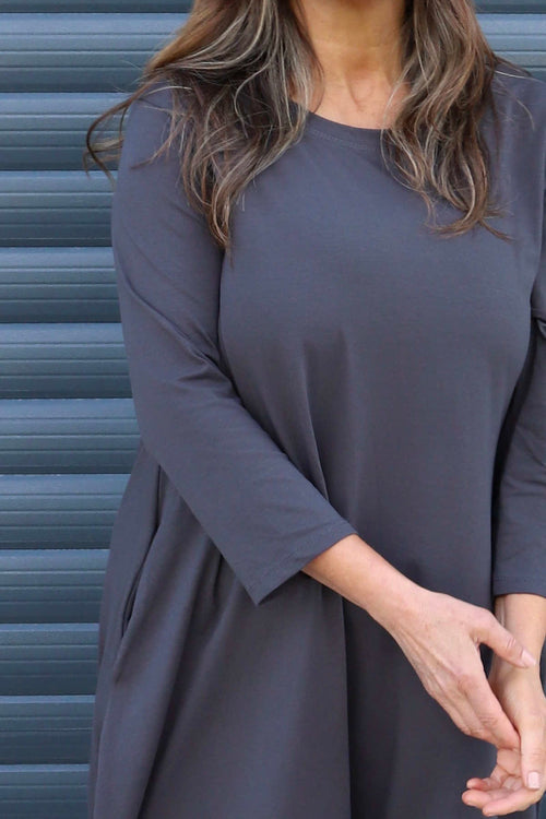 Ramsgate Long Sleeve Cotton Dress Charcoal - Image 3