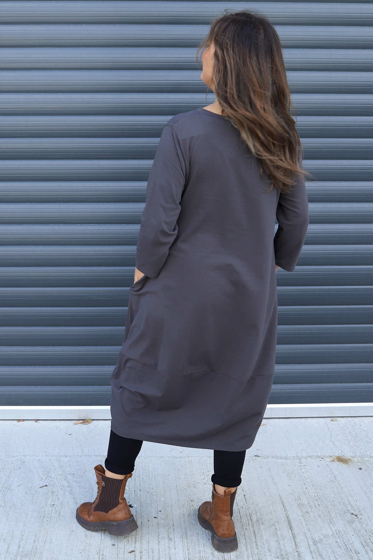 Ramsgate Long Sleeve Cotton Dress Charcoal