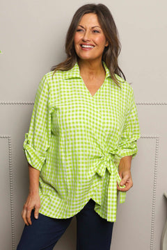 Shyla Gingham Wrap Cotton Top Lime