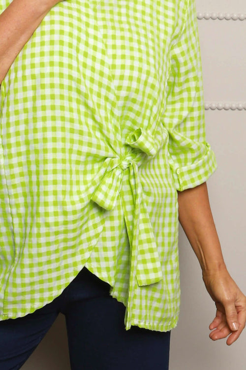 Shyla Gingham Wrap Cotton Top Lime - Image 3