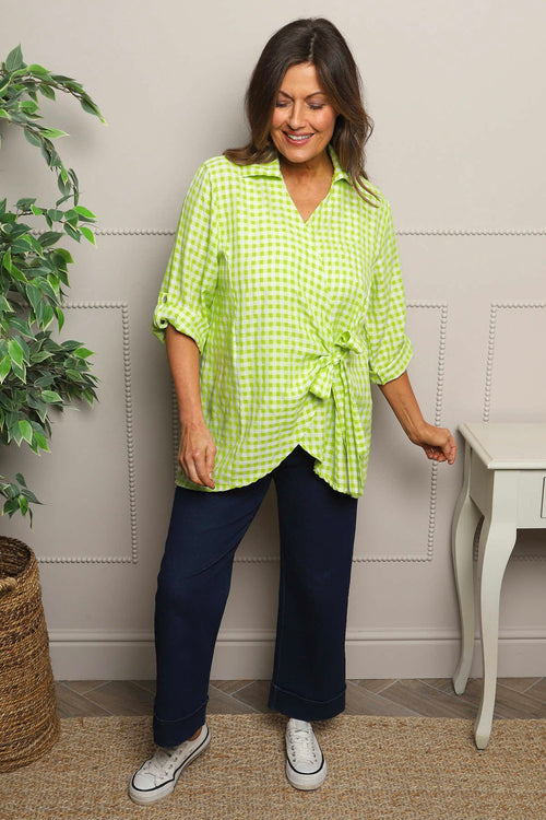 Shyla Gingham Wrap Cotton Top Lime - Image 2
