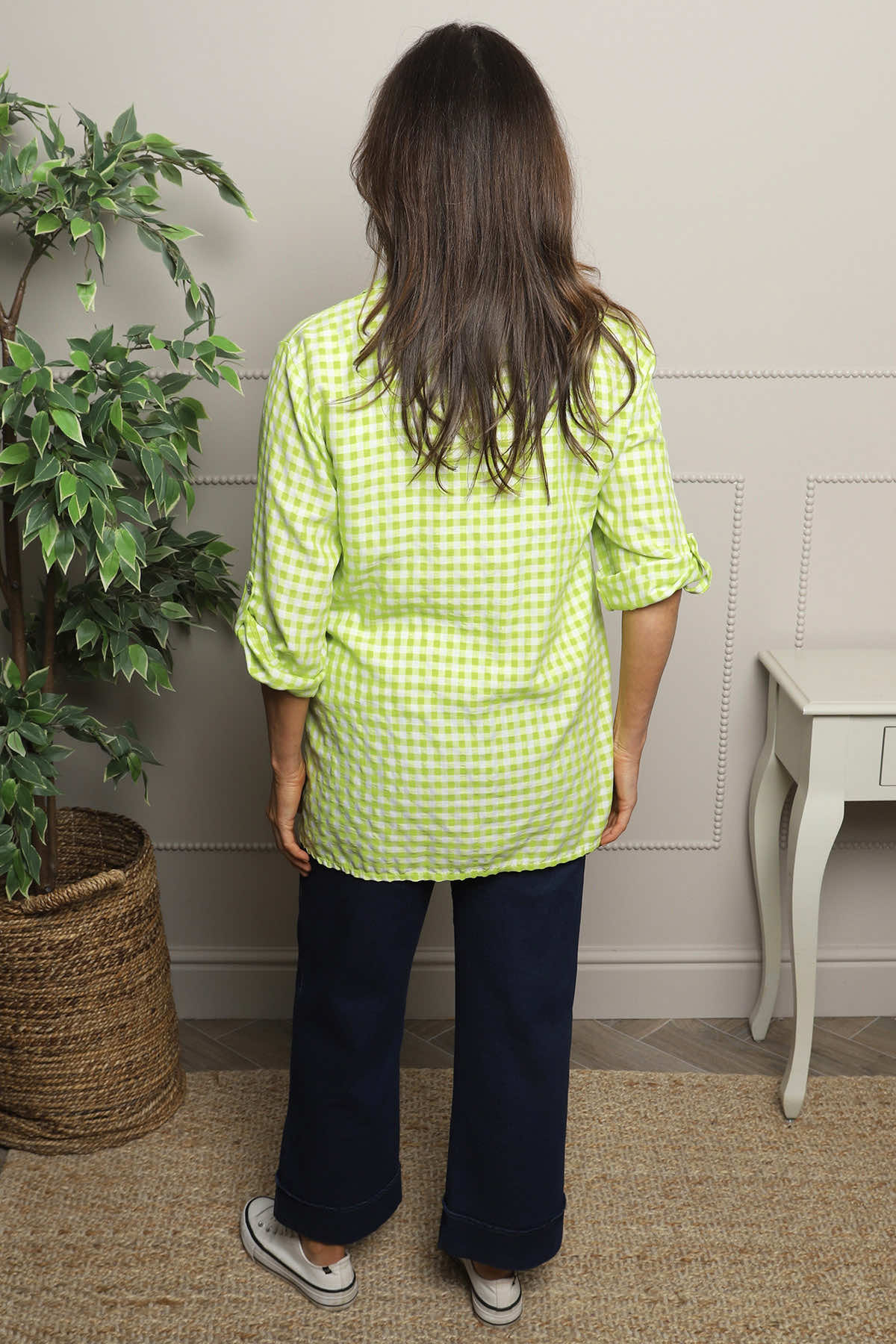 Shyla Gingham Wrap Cotton Top Lime