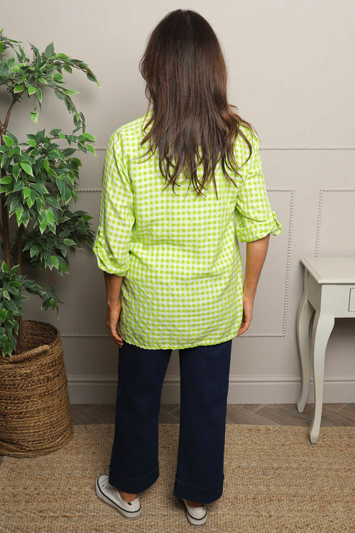 Shyla Gingham Wrap Cotton Top Lime - Image 4