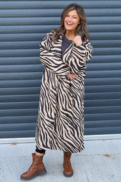 Jenna Zebra Print Coat Camel