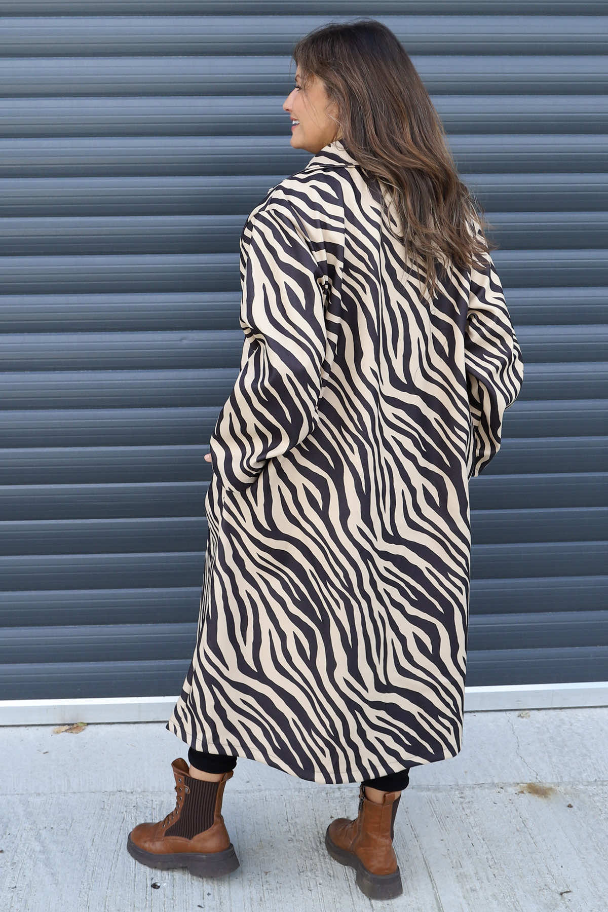 Jenna Zebra Print Coat Camel