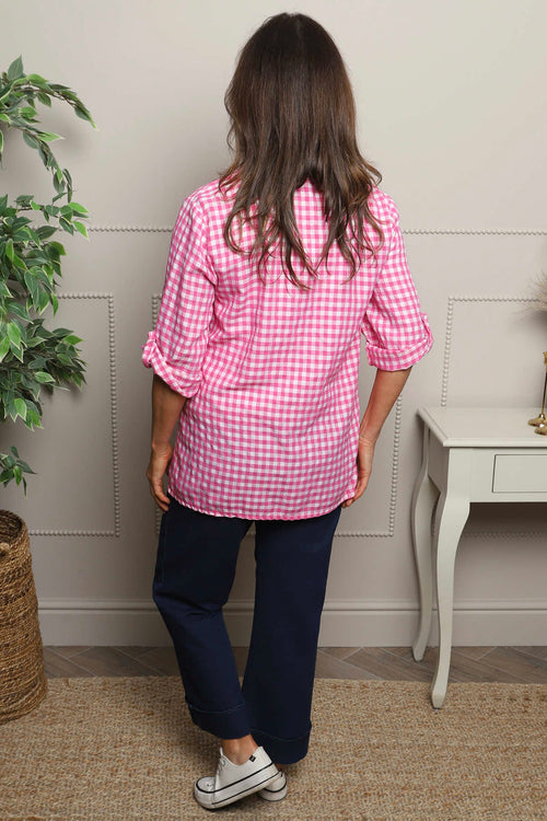 Shyla Gingham Wrap Cotton Top Fuchsia - Image 4