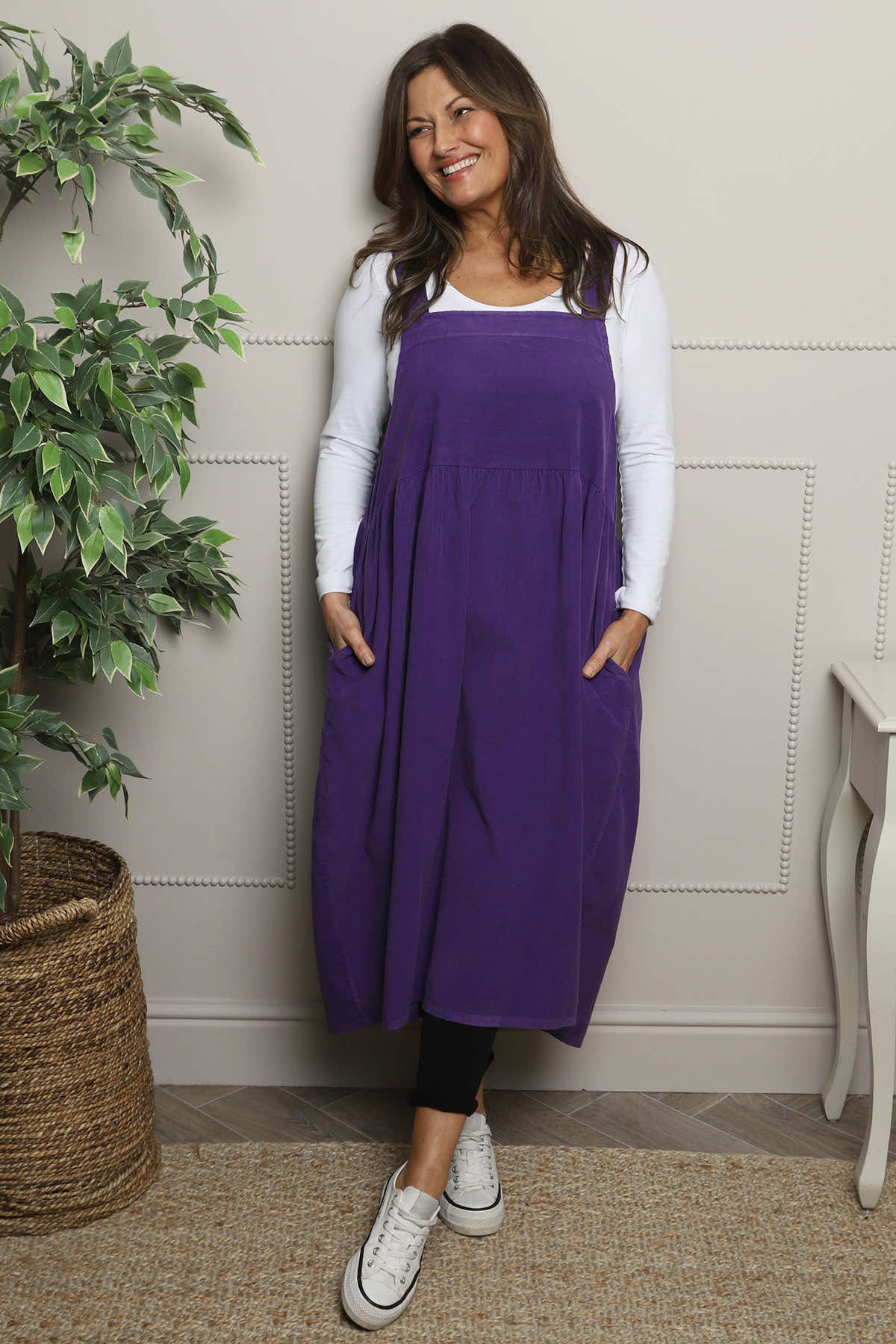 Meredith Needlecord Pinafore Dark Purple