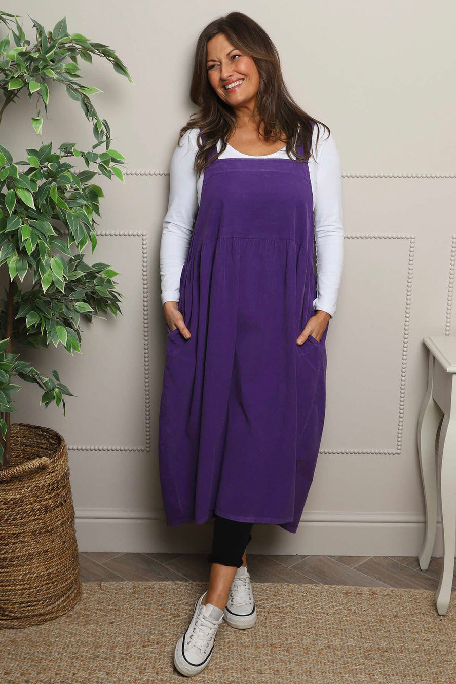 Meredith Needlecord Pinafore Dark Purple