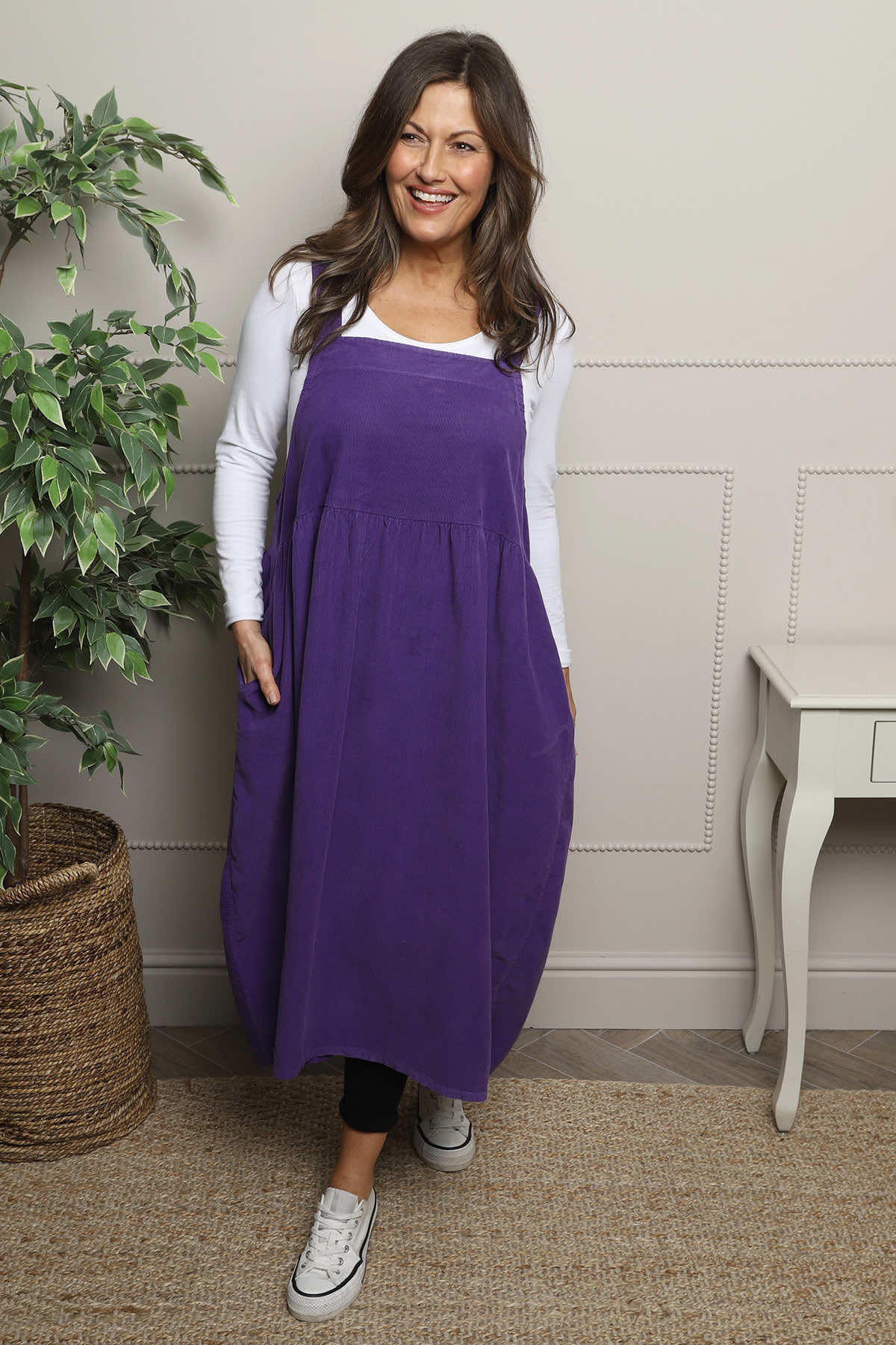 Meredith Needlecord Pinafore Dark Purple