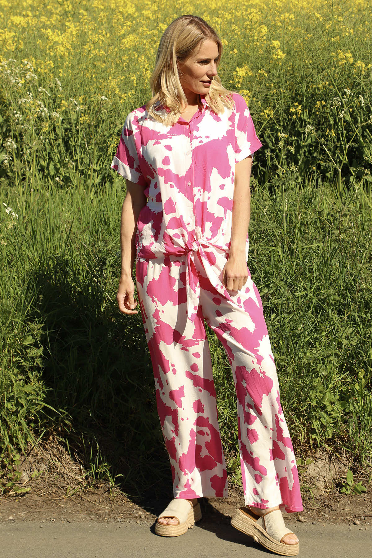 Edna Print Tie Shirt Fuchsia