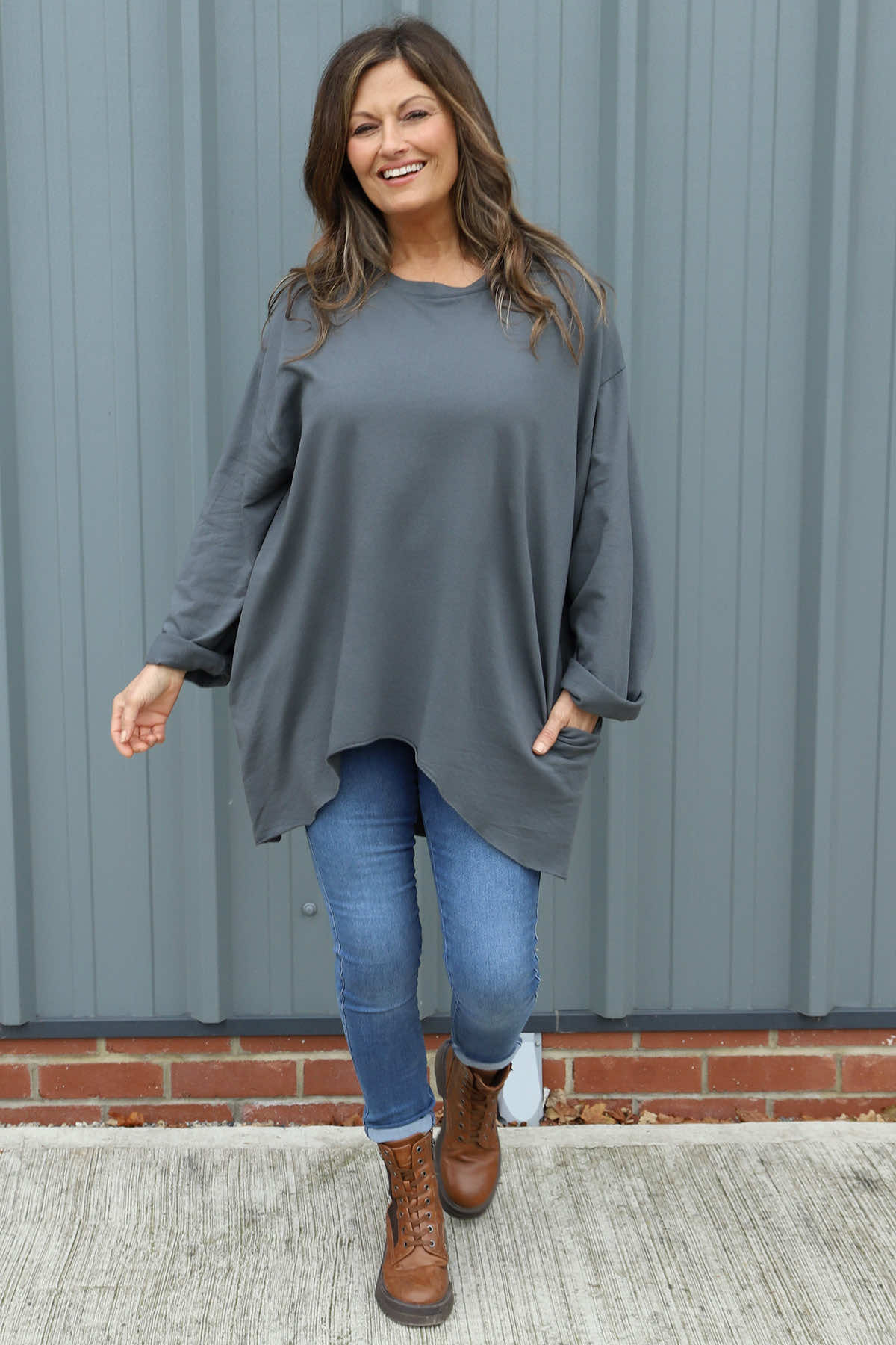 Saphira Cotton Top Mid Grey