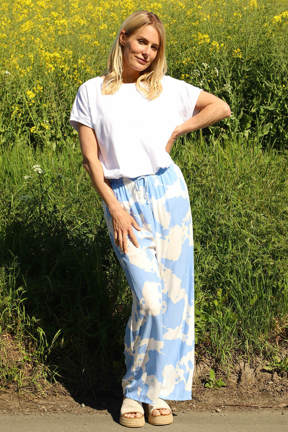Cecily Print Trousers Powder Blue