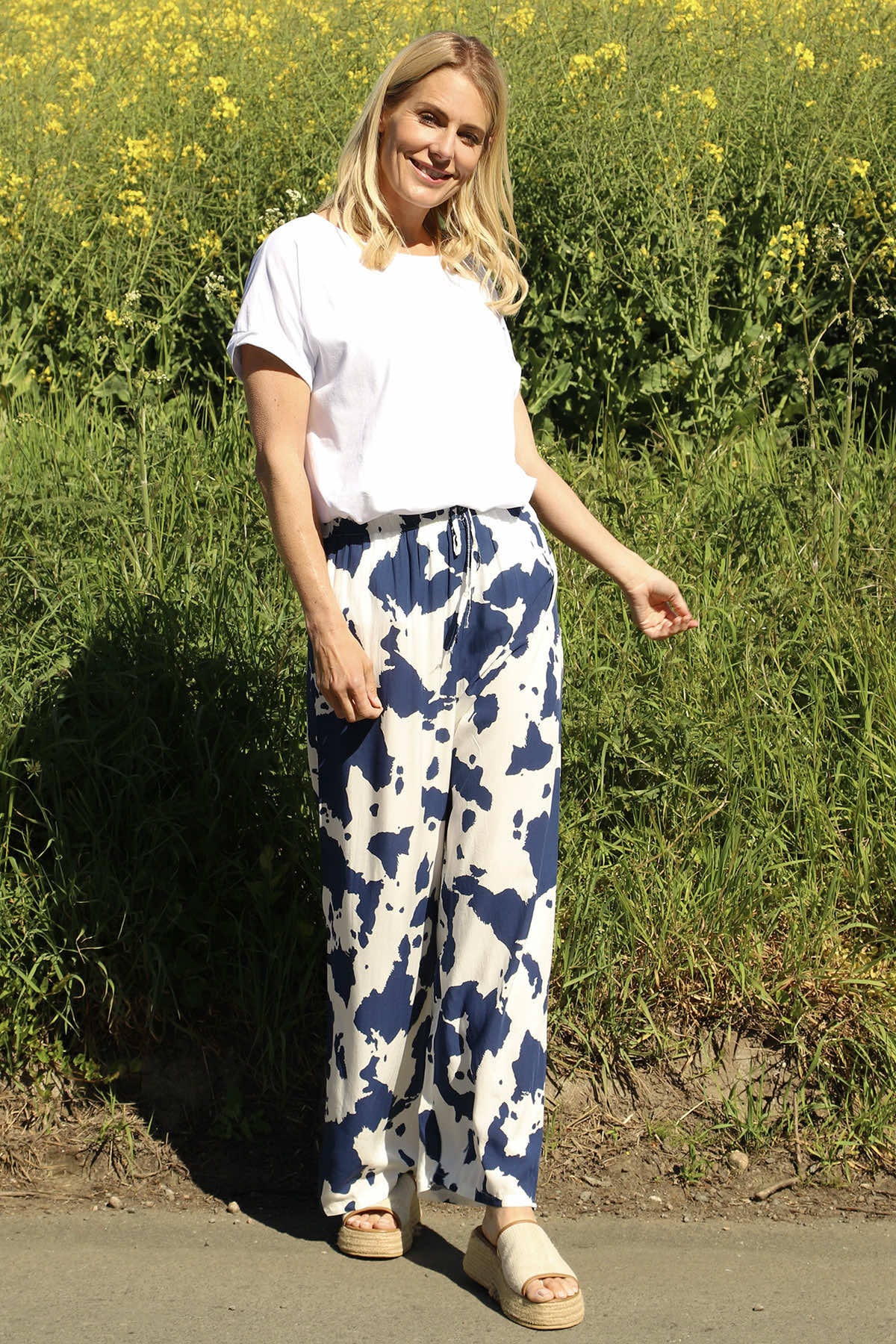 Cecily Print Trousers Navy