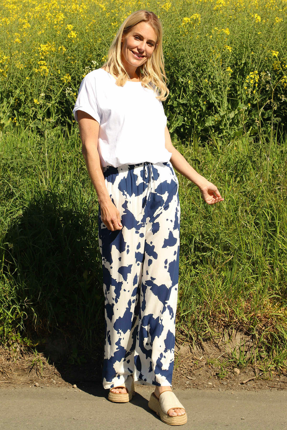 Cecily Print Trousers Navy