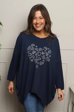 Evette Heart Cotton Top Dark Navy