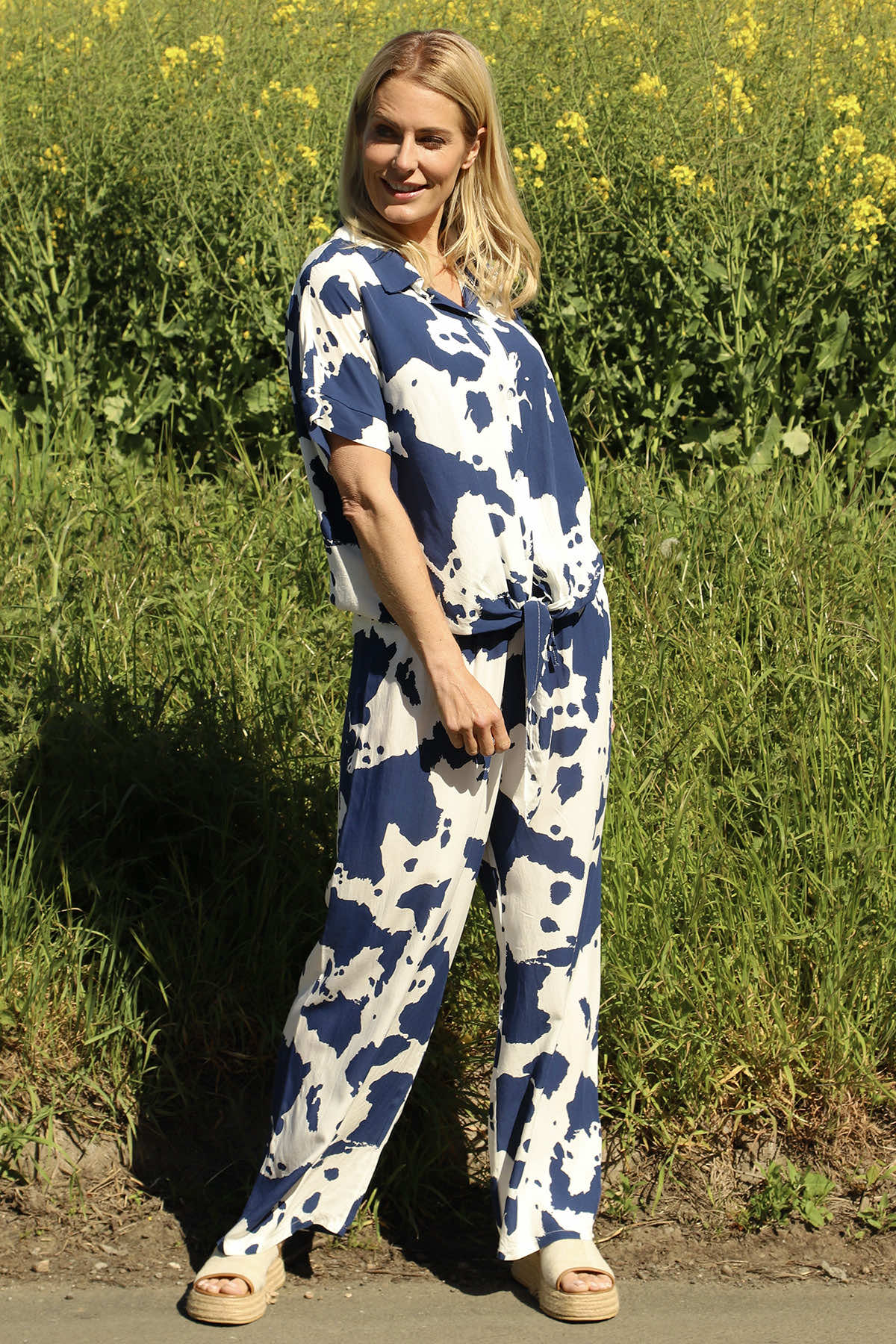 Cecily Print Trousers Navy