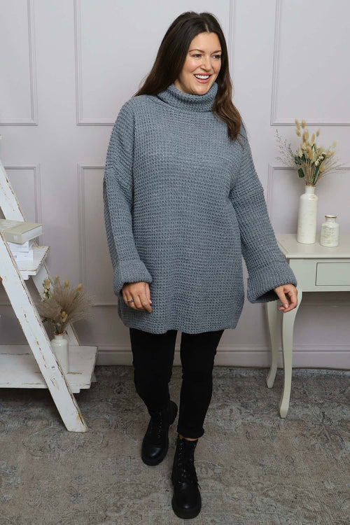 Romilly Polo Neck Knitted Jumper Mid Grey