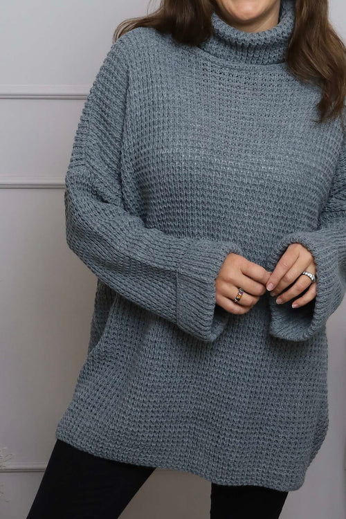 Romilly Polo Neck Knitted Jumper Mid Grey - Image 3