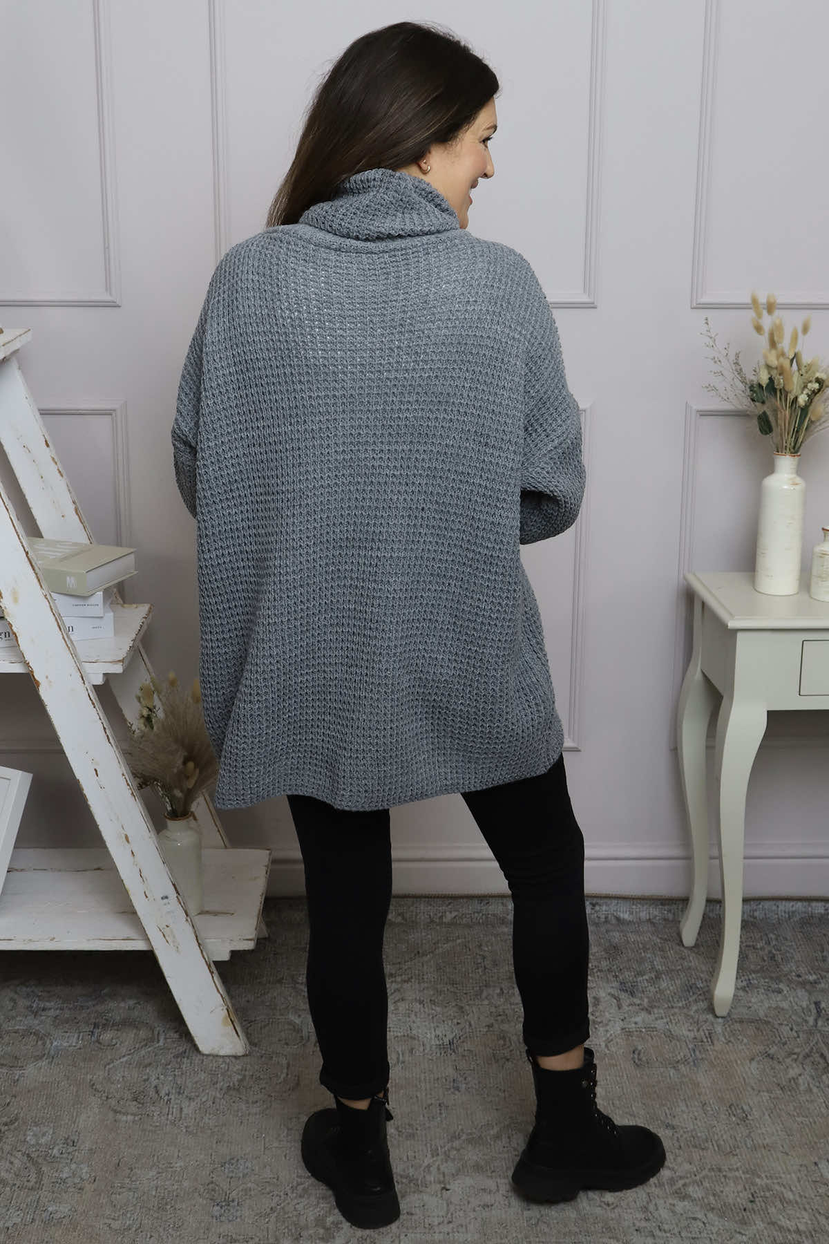 Romilly Polo Neck Knitted Jumper Mid Grey