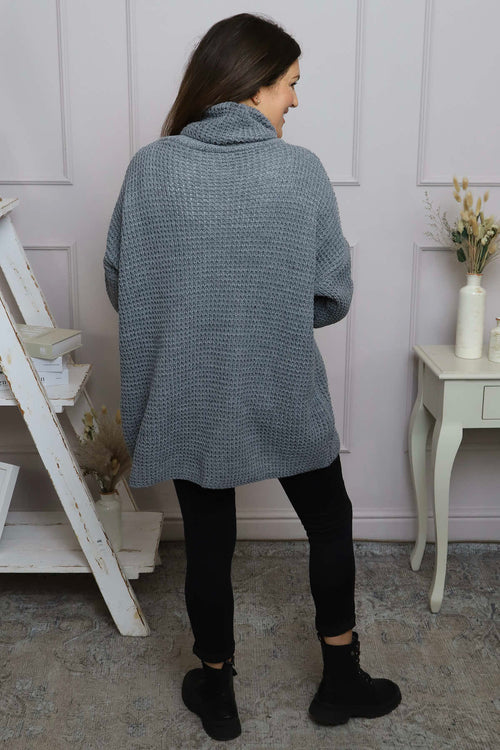 Romilly Polo Neck Knitted Jumper Mid Grey - Image 4