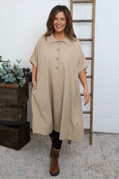 Amina Linen Dress Camel