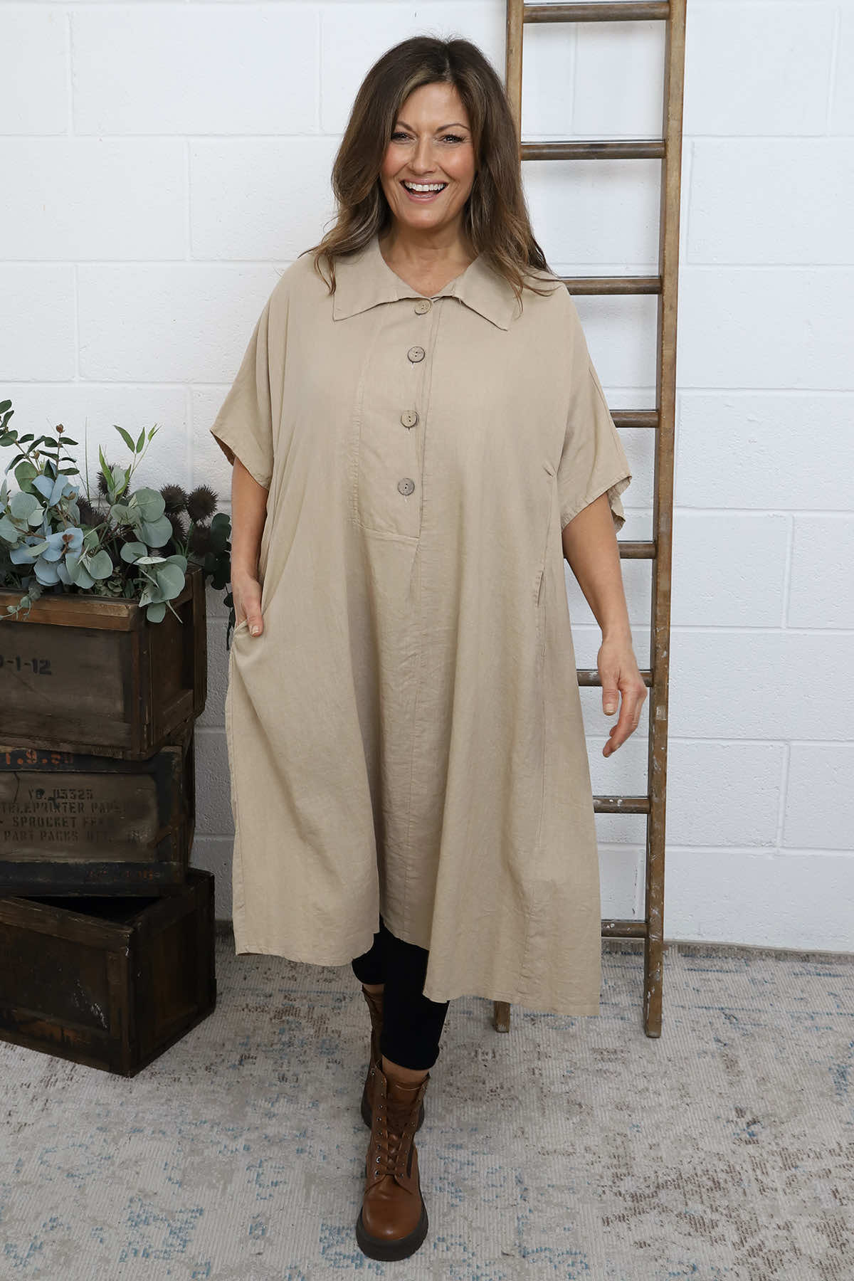 Amina Linen Dress Camel