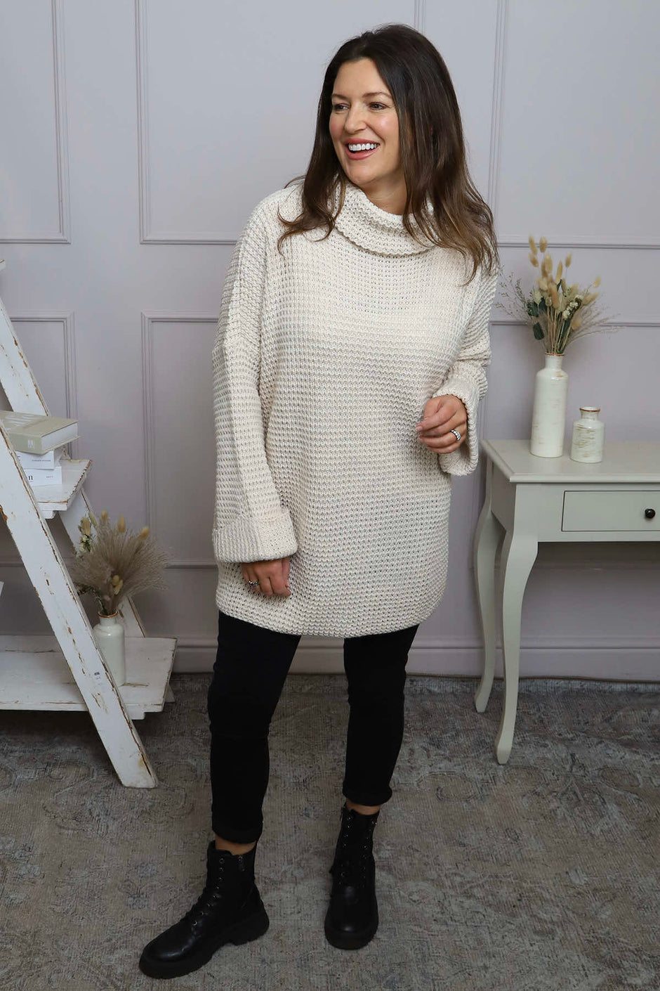 Romilly Polo Neck Knitted Jumper Stone