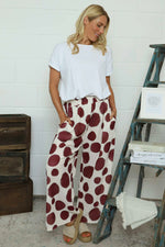 Hetty Wide Leg Print Trousers Burgundy Burgundy - Hetty Wide Leg Print Trousers Burgundy