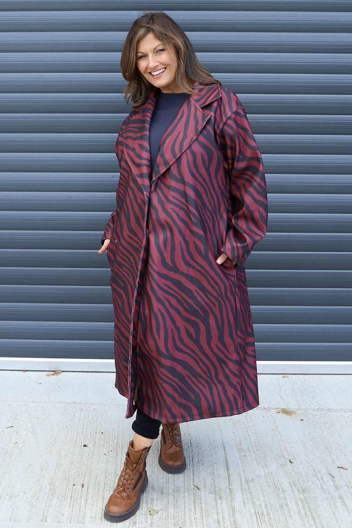 Jenna Zebra Print Coat Wine