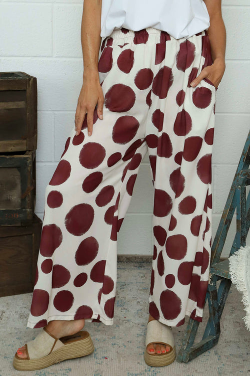 Hetty Wide Leg Print Trousers Burgundy - Image 3