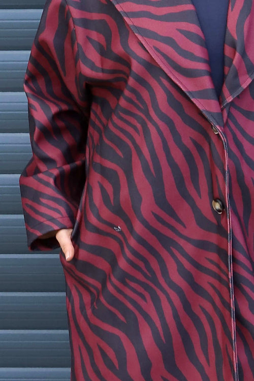 Jenna Zebra Print Coat Wine - Image 3